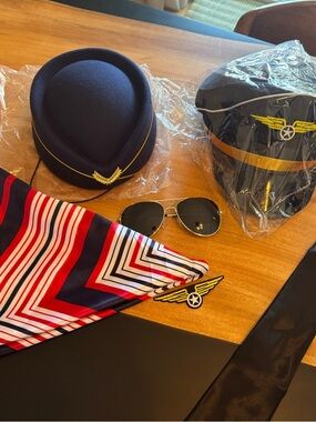 Aviator Sunglasses in Black with Navy and Red Pilot Hat Accents & Accesories